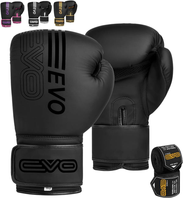 EVO Fitness Predator Series Matte Black Boxing Gloves
