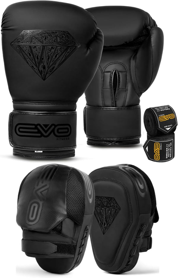 EVO Fitness All Black Boxing Gloves and Focus Pads Deal