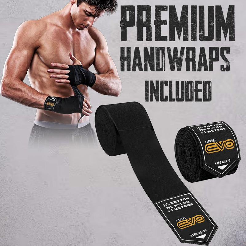 EVO Fitness Predator Series Matte Black Boxing Gloves