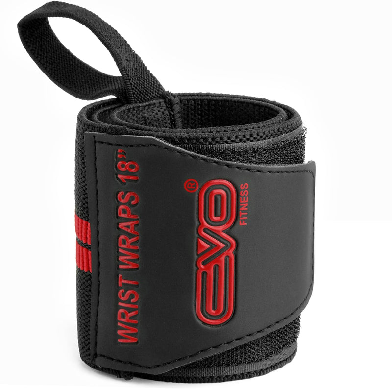 EVO Fitness Weight Lifting Wrist Wraps  (Black/Red)