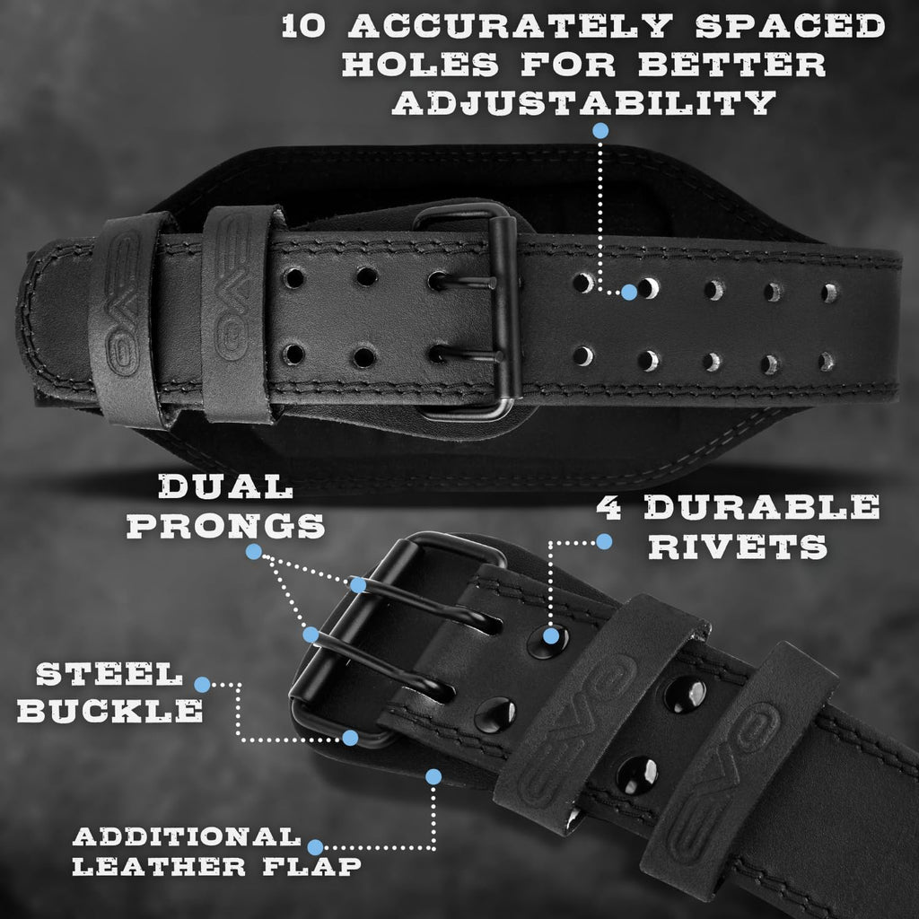 EVO Fitness 6” Matte Black Weight Lifting Belt With 18