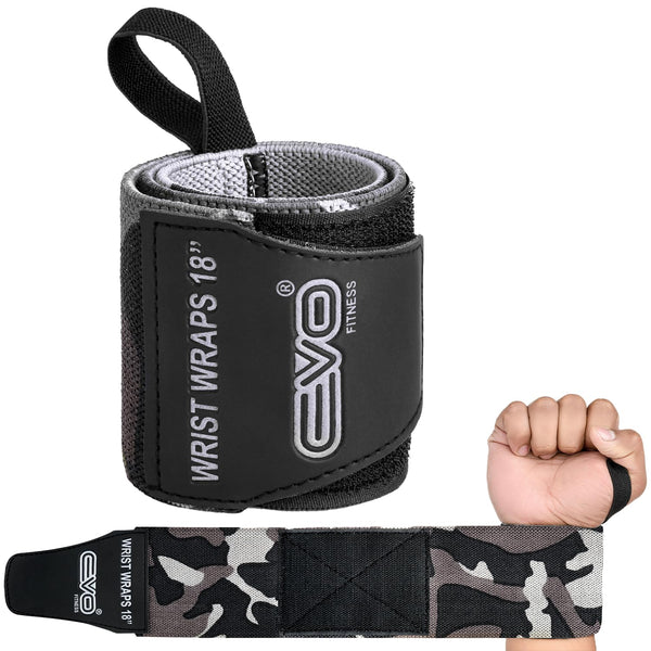 EVO Fitness Weight Lifting Wrist Wraps  (Camo Grey)