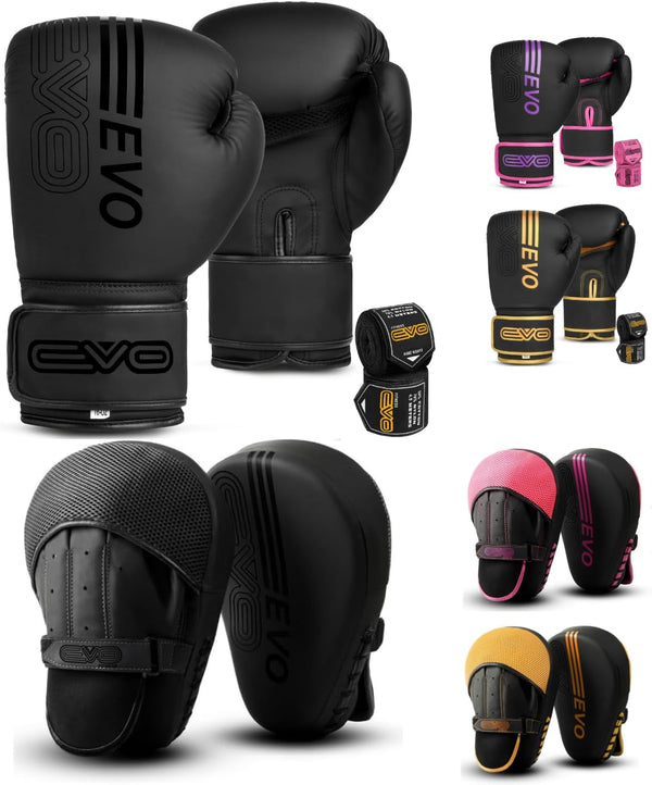 EVO Fitness Black Boxing Gloves and Focus Pads Deal