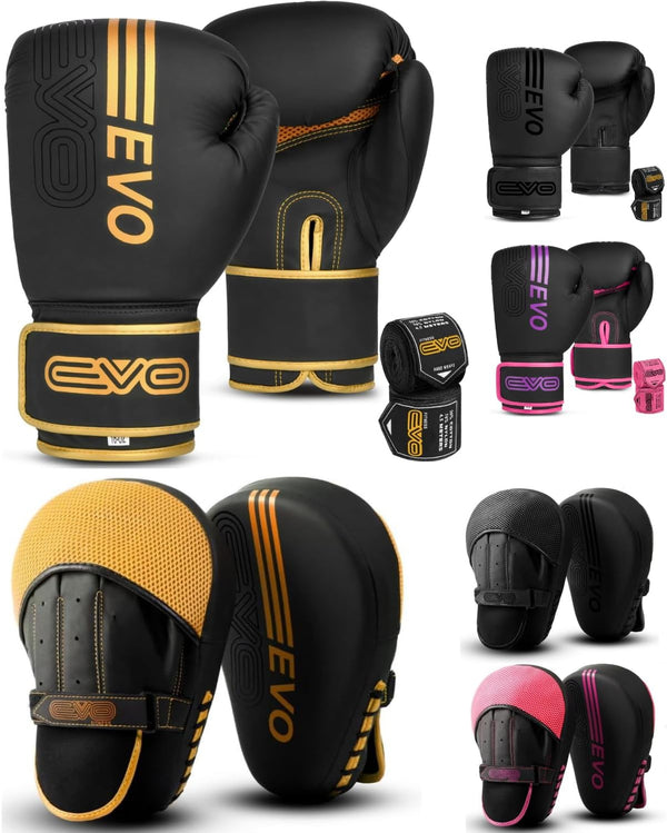 EVO Fitness Golden Boxing Gloves and Focus Pads Deal