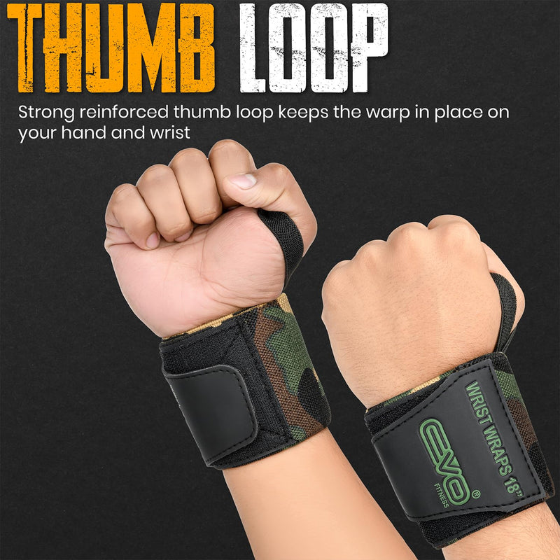 EVO Fitness Weight Lifting Wrist Wraps (Camo Green)