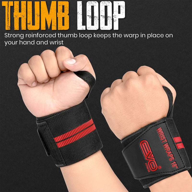 EVO Fitness Weight Lifting Wrist Wraps  (Black/Red)