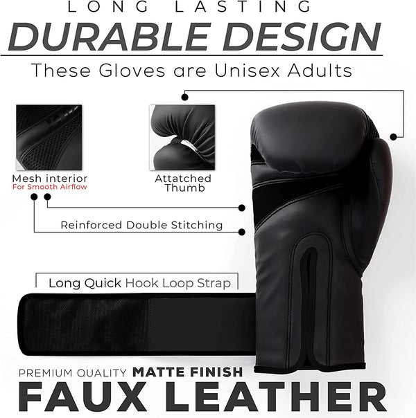 EVO Fitness Predator Series Matte Black Boxing Gloves - EVO Fitness